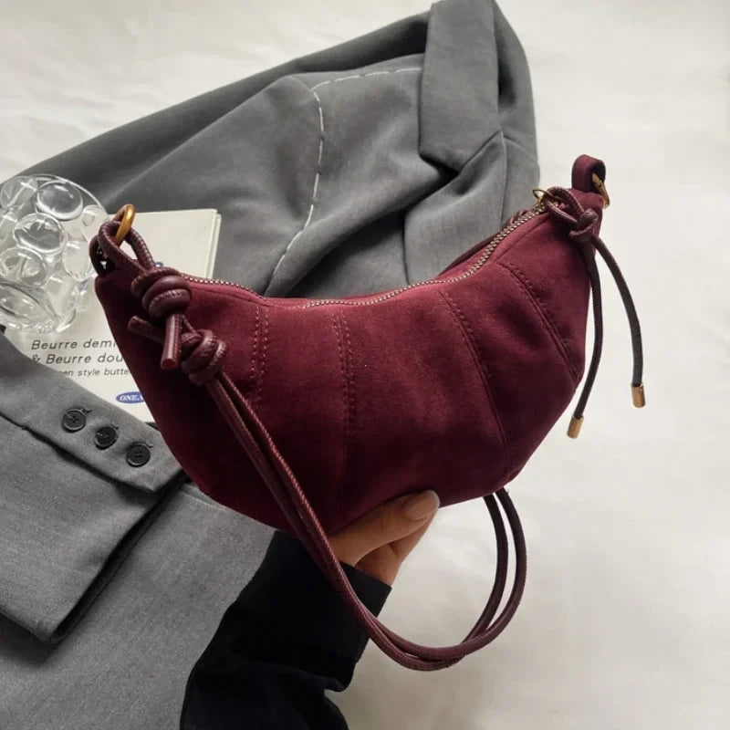 Velvet Material Zipper 2026 High Quality Shoulder Bag Solid Color Simple Fashionable Crossbody Bag Soft Western Style Handbag