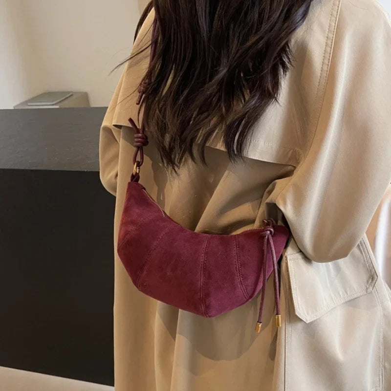Velvet Material Zipper 2026 High Quality Shoulder Bag Solid Color Simple Fashionable Crossbody Bag Soft Western Style Handbag