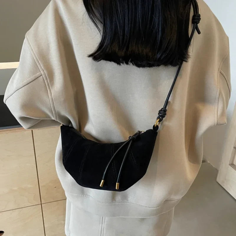 Velvet Material Zipper 2026 High Quality Shoulder Bag Solid Color Simple Fashionable Crossbody Bag Soft Western Style Handbag