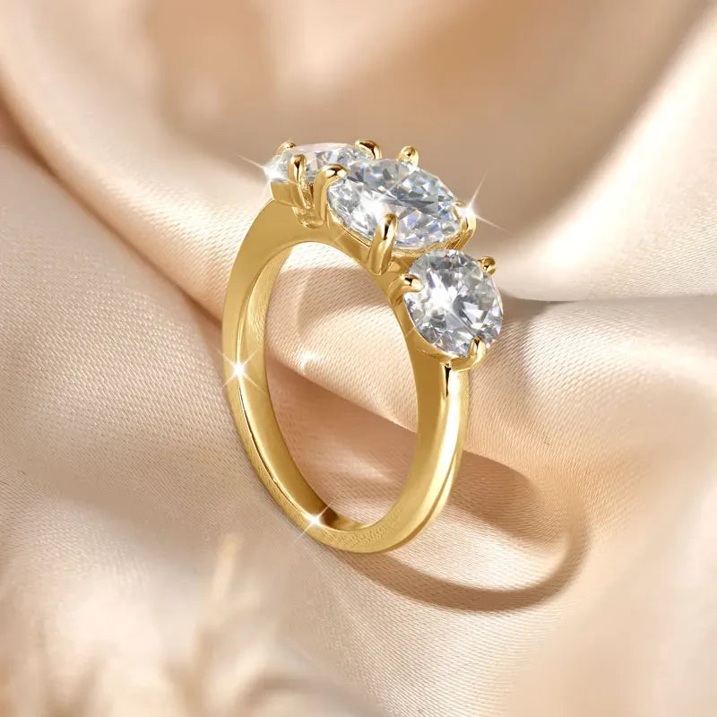 Lnngy Round 8mm&6.5mm Moissanite Engagement Ring for Women 14K Gold Filled Three Stone Wedding Ring Sparkling Jewelry Gift