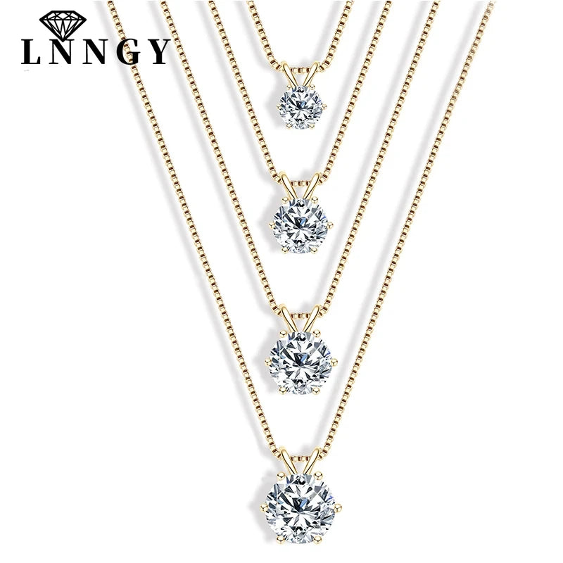 Lnngy Certified 0.5ct–5ct Moissanite Necklace Sparkling Solitaire Lab-Grown Diamond Pendant Necklaces for Women Daily Jewelry