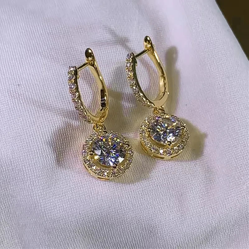 Lnngy Sparkling 6.5MM 1CT Moissanite Drop Earrings Classic 14K Gold Filled Dangle Earring For Women Girls Pendant Jewelry Gift