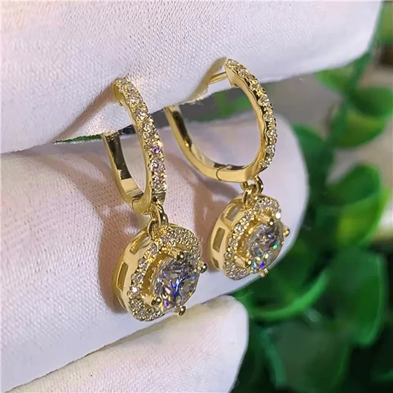 Lnngy Sparkling 6.5MM 1CT Moissanite Drop Earrings Classic 14K Gold Filled Dangle Earring For Women Girls Pendant Jewelry Gift
