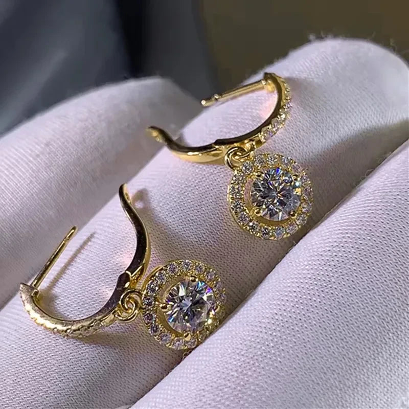 Lnngy Sparkling 6.5MM 1CT Moissanite Drop Earrings Classic 14K Gold Filled Dangle Earring For Women Girls Pendant Jewelry Gift