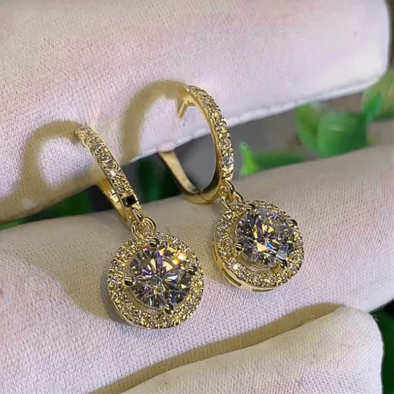 Lnngy Sparkling 6.5MM 1CT Moissanite Drop Earrings Classic 14K Gold Filled Dangle Earring For Women Girls Pendant Jewelry Gift