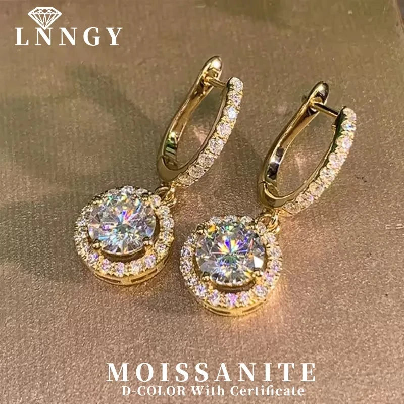 Lnngy Sparkling 6.5MM 1CT Moissanite Drop Earrings Classic 14K Gold Filled Dangle Earring For Women Girls Pendant Jewelry Gift